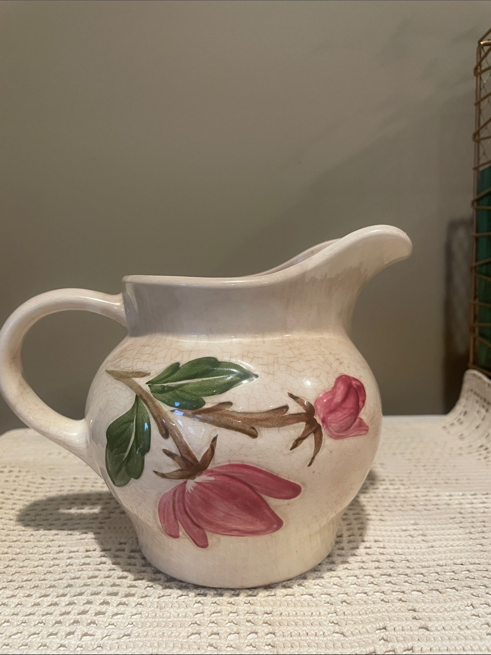 Floral Cream Pitcher mid century hand painted
